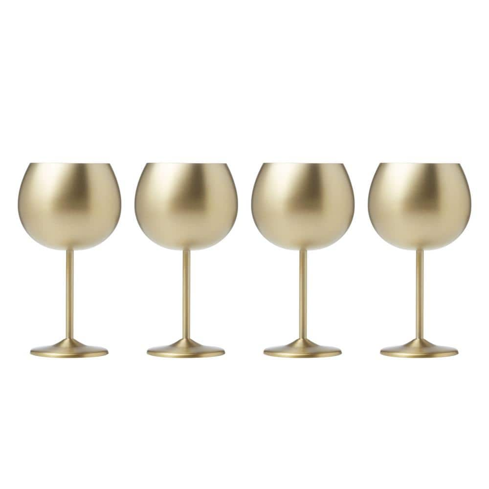 Cambridge 18 oz. Brushed Gold Stainless Steel Red Wine Glass Set (Set of 4)