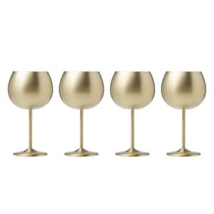 18 oz. Brushed Gold Stainless Steel Red Wine Glass Set (Set of 4)