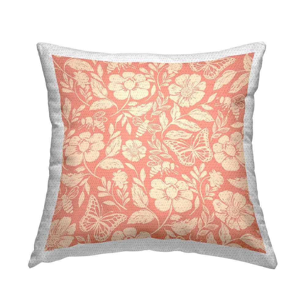 Pink Butterflies and Bees Floral Insect Pattern Pink Square Outdoor Throw Pillow price history on PriceWatchPro