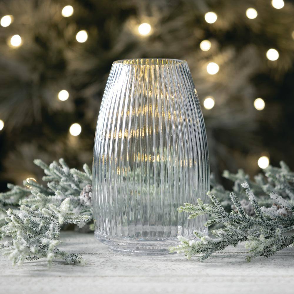 Elegant Clear Ribbed Glass Decorative Table Vase, 8"