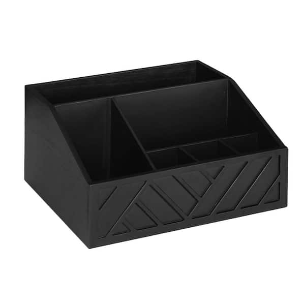 6 in. H x 13 in. W x 9.3 in. D Black Wood Paper Plate Dispenser Flatware Organizer Box for Kitchen Counter