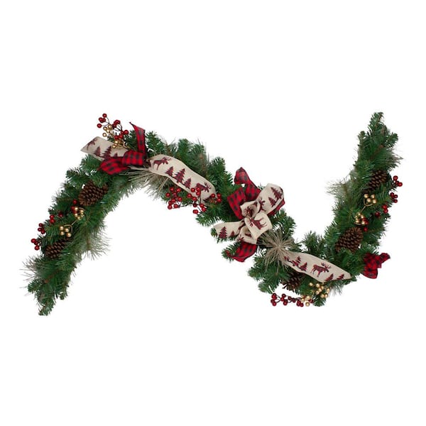 6 ft. x 12 in. Plaid Bows Pinecones and Berries Artificial Christmas Garland-Unlit