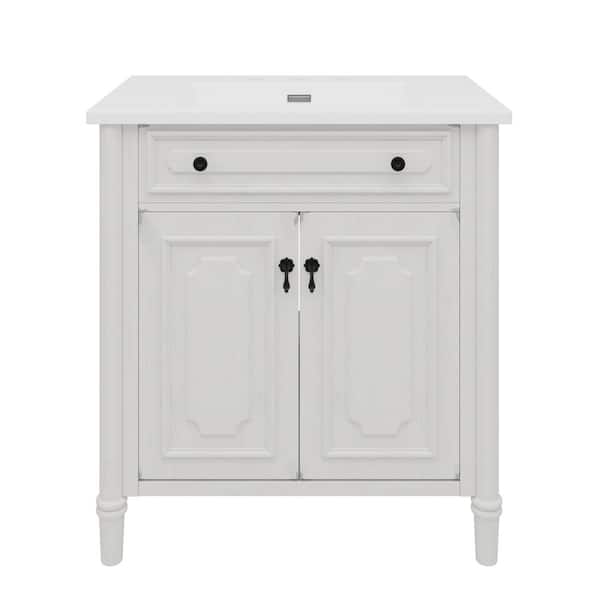 31 in. W Single Sink Freestanding White Bath Vanity with White Ceramic Top, Adjustable Shelf, Unassembled