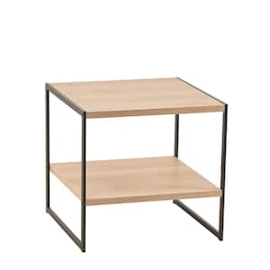 Mixed Material Storage Furniture 18.9 in W x 18.8 in. D Natural End Table with Decorative Shelf