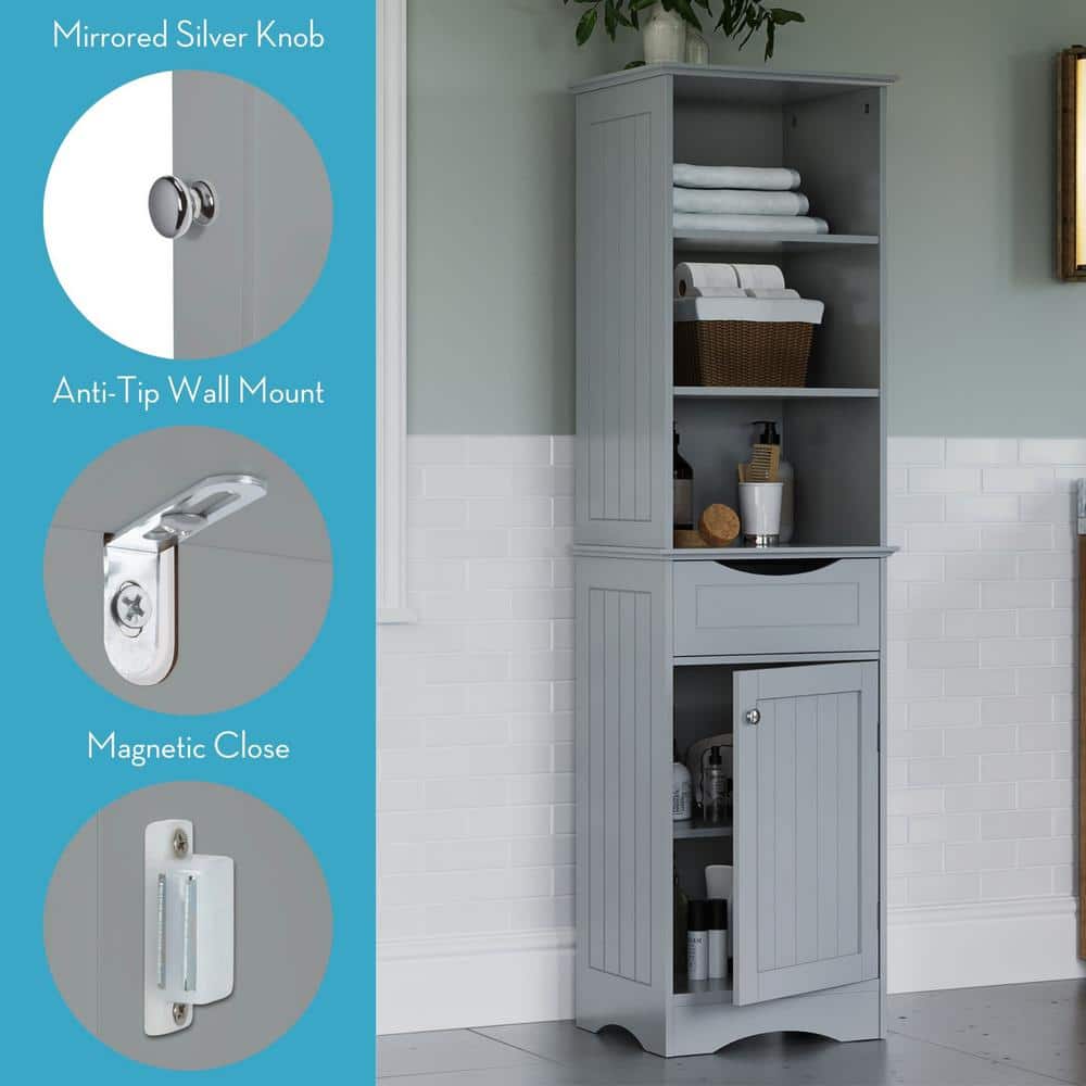 Gray Tall Bathroom Storage Cabinet with Adjustable Shelving