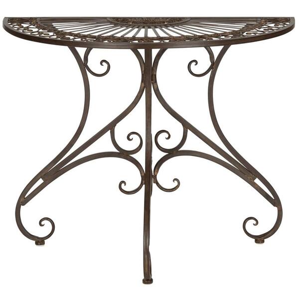 SAFAVIEH Annalise Rustic Brown Round Iron Outdoor Accent Table