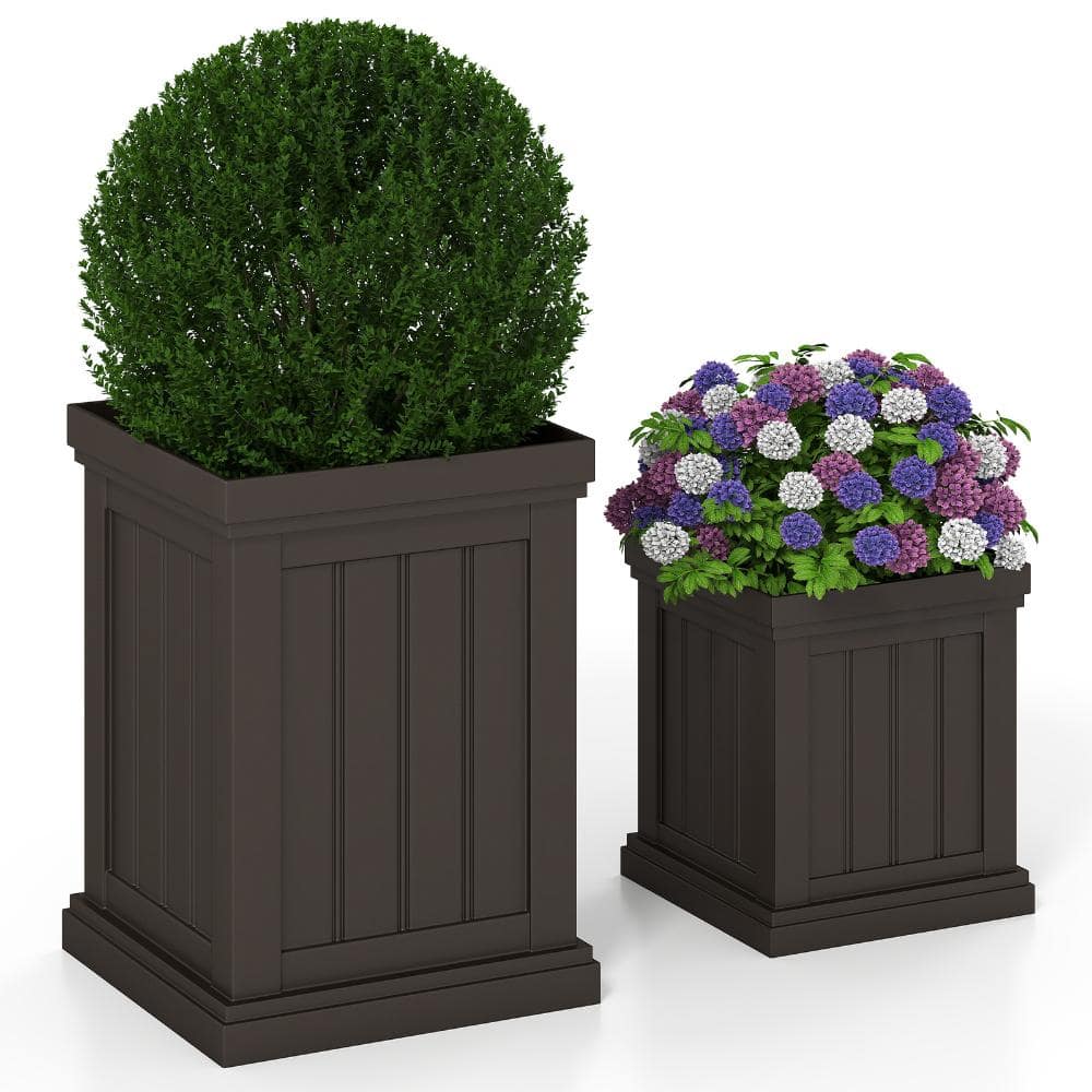 Set of 2 Square Light Brown Plastic Floor Planter Set with Drainage price history on PriceWatchPro