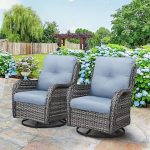 Carolina Gray Wicker Outdoor Rocking Chair with Baby blue Cushion 2-Pack