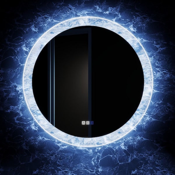 ES-DIY 30 in. W x 30 in. H Round Frameless Wall LED Bathroom Vanity Mirror with Anti-Fog Backlit Lighted in Frosted White