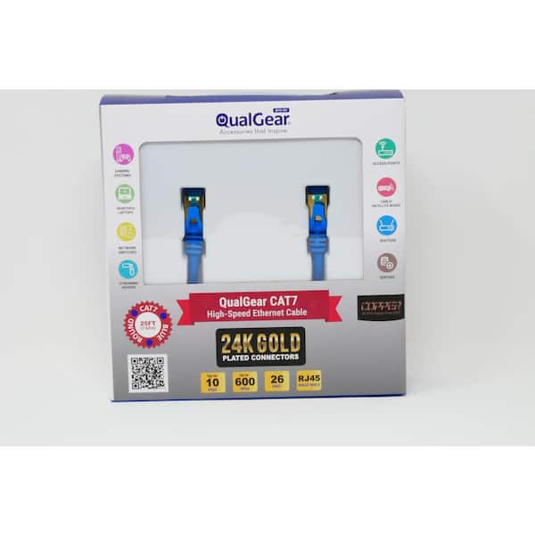 QualGear Ethernet Cable Length 25 ft. 26 AWG, 10 Gbps, Gold Plated  Contacts, RJ45,% OFC Copper, Blue QG-CAT7R-25FT-BLU - The Home Depot