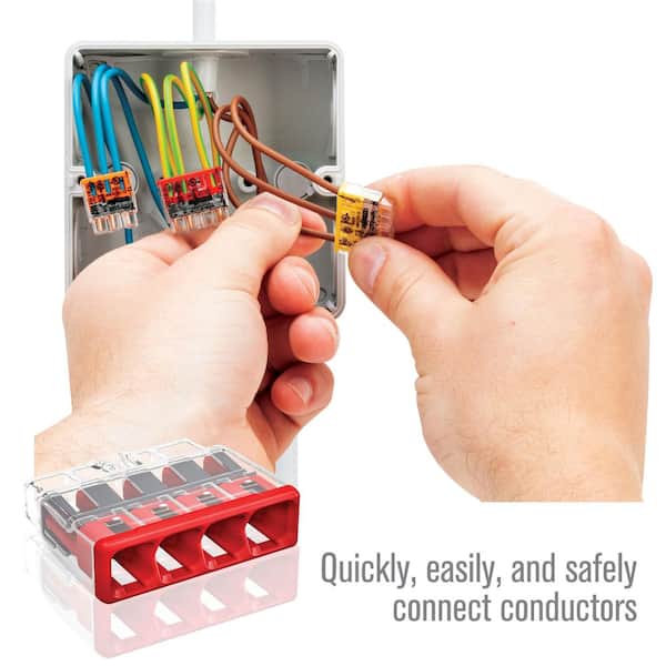 2773 Series 4-Port Push-in Wire Connector for Junction Boxes, Electrical Connector with Red Cover, (10-Pack)