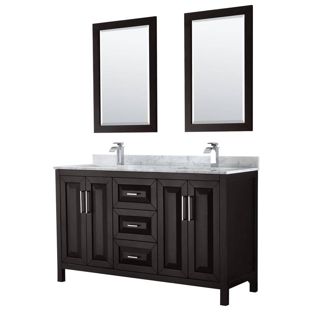 Daria 60 in. Double Bathroom Vanity in Dark Espresso with Marble Vanity Top in Carrara White and 24 in. Mirrors price history on PriceWatchPro