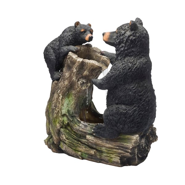 26 in. Tall Bear and Cub with Tree Fountain Yard Statue Decoration
