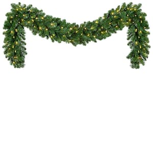 9 ft. Pre-Lit LED Artificial Oregon Fir Commercial Christmas Garland with 100 Lights