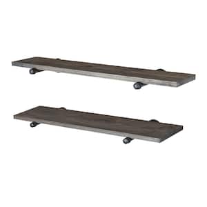 36 in. W x 9 in. D Boulder Black Pine Wood Wall Mounted Decorative Wall Shelf with Black Industrial Pipe Brackets