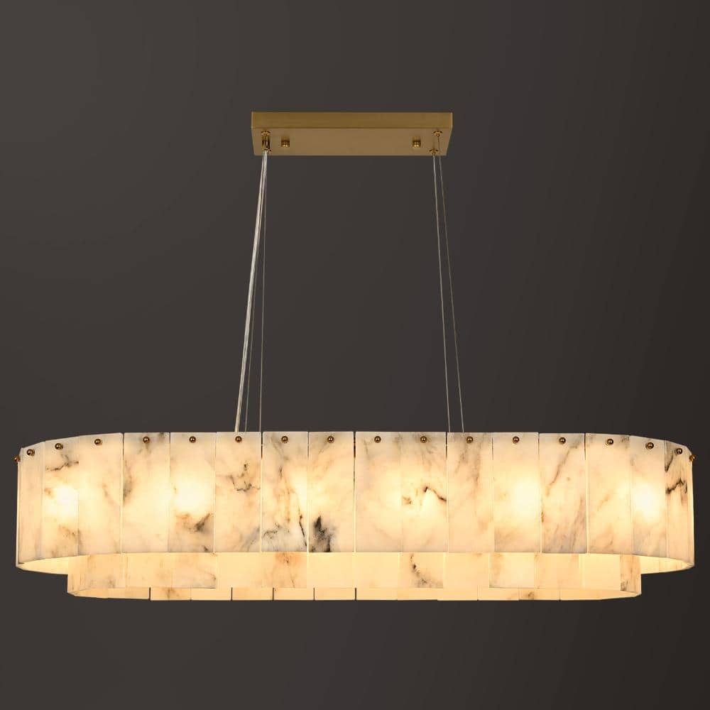 14-Bulb Alabaster Linear Chandelier Height-Adjustable, Sloped-Ceiling for Kitchen Island, Dining Room and Living Room price history on PriceWatchPro