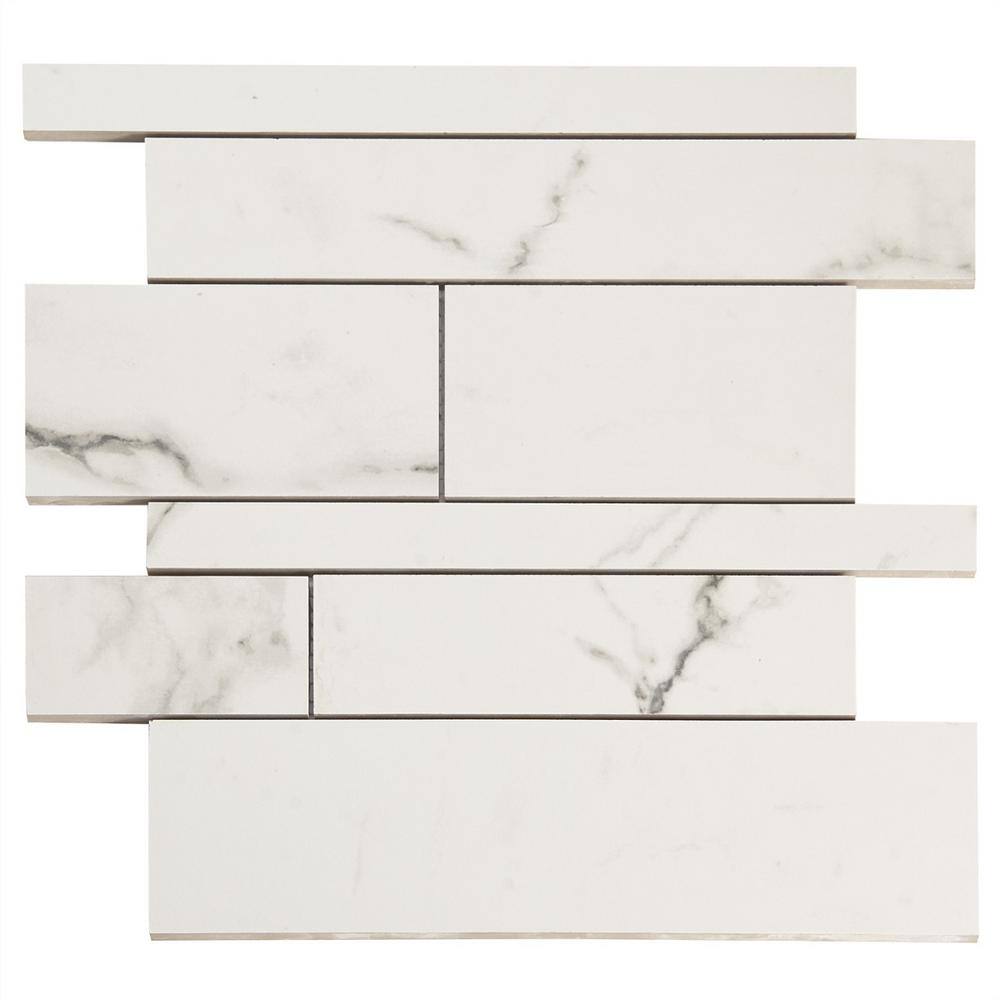 Saroshi Statuario Venato Matte Porcelain Marble Look Mosaic Tile