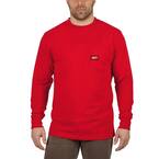 Men's Large Red Heavy-Duty Cotton/Polyester Long-Sleeve Pocket T-Shirt