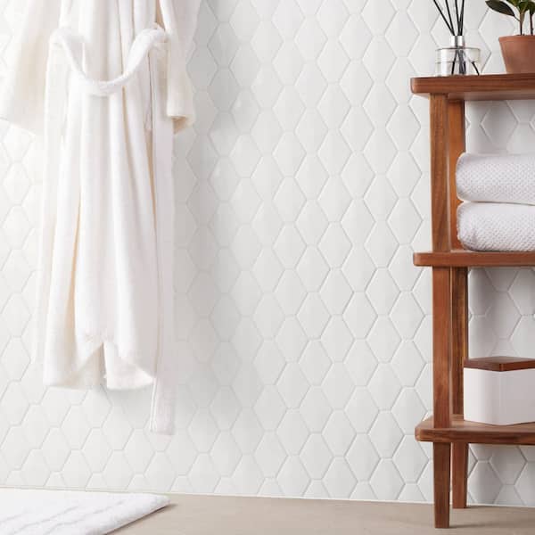 Medley Diamond Cloud White 10.39 in. x 12.55 in. Glossy Ceramic Mosaic Wall Tile (0.9 sq. ft./Each)