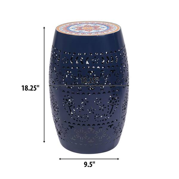 Zeus & Ruta Dark Blue Round Ceramic Outdoor Side Table for Indoor