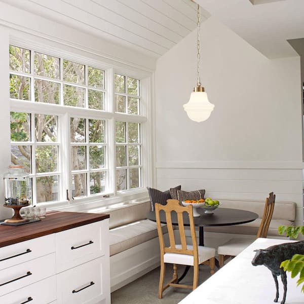 1-Light Brass & Milk White Retro Glass Pendant Light Dome Ceiling Pendant Lighting for Bedroom Living Room