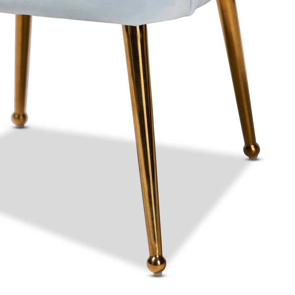 Seashell-Inspired Light Blue Velvet & Gold Accent Chair