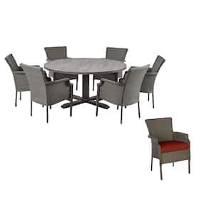 Grayson 7-Piece Ash Gray Wicker Outdoor Patio Dining Set with Sunbrella Henna Red Cushions