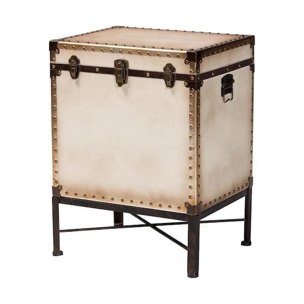 Baxton Studio Laura 18.8 in. White Rectangle Canvas End Table with Lift-Top
