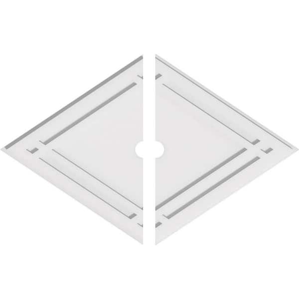 Ekena Millwork 34 in. W x 22-5/8 in. H x 2 in. ID x 1 in. P Diamond Architectural Grade PVC Contemporary Ceiling Medallion (2-Piece)