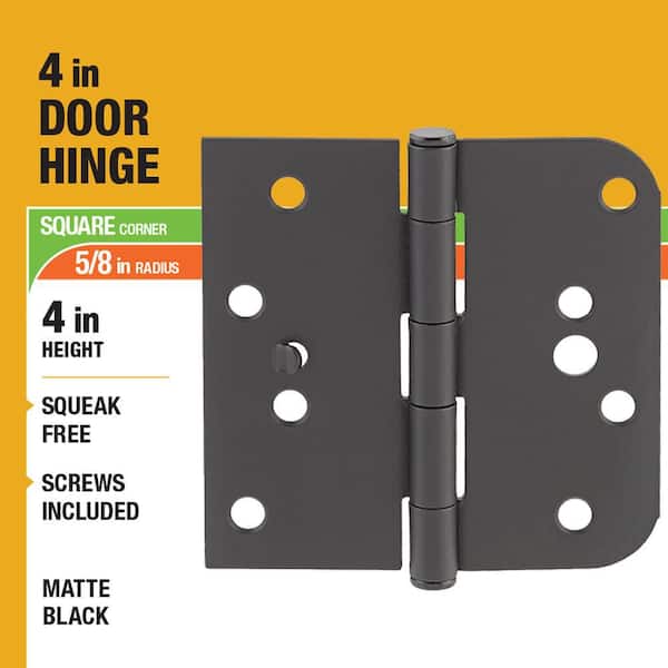 4 in. Square x 5/8 in. Radius Matte Black Squeak-Free Door Hinge