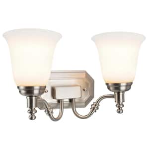 2-Light Satin Nickel Vanity Light with Frosted Glass Shade