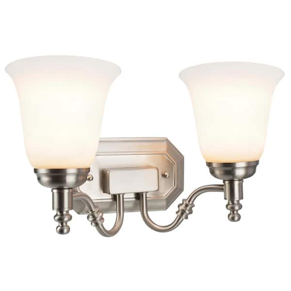Aspen Creative Corporation 2-Light Satin Nickel Vanity Light with Frosted Glass Shade