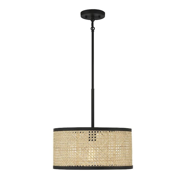 Savoy House 16 in. W x 16 in. H 1-Light Standard Pendant in Natural Cane and Matte Black with Natural Cane Shade