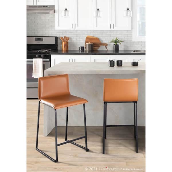 Mara 26 in. Camel Faux Leather and Black Metal Counter Stool (Set of 2)