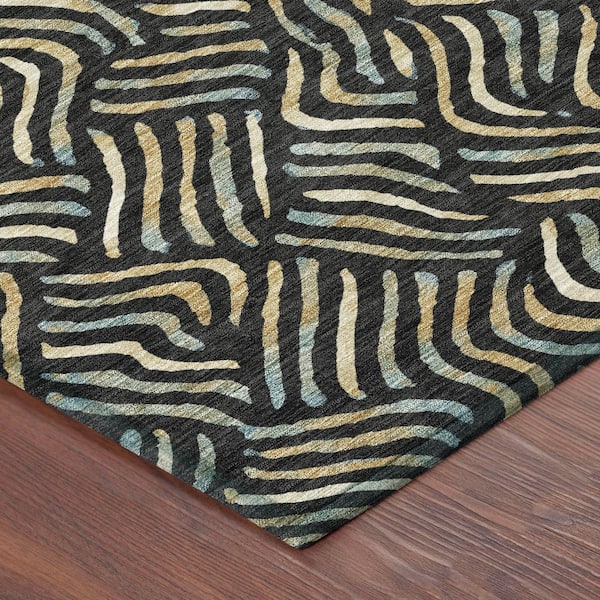 Chantille Machine Washable Indoor/Outdoor Abstract ACN2474 Black 9 ft. x 12 ft. Area Rug