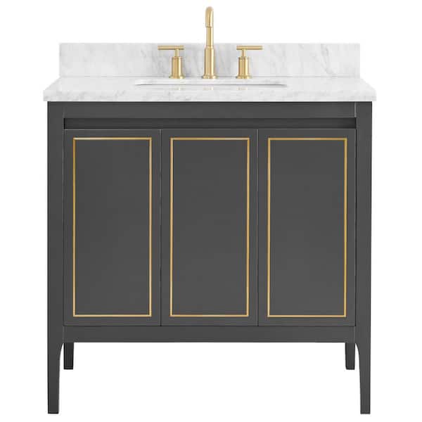 Chameleon Concepts Exeter 36 in. W x 21 in. D x 34 in. H Single Sink Bath Vanity in Black with Carrara Marble Top and Ceramic Basin