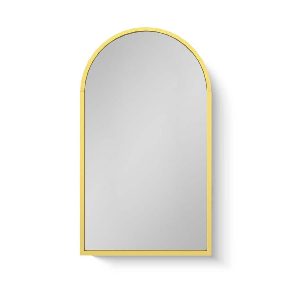 16 in. W x 30 in. H Arched Golden Metal Framed Wall Mount or Recessed Bathr
