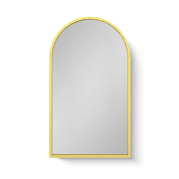 16 in. W x 30 in. H Arched Golden Metal Framed Wall Mount or Recessed Bathroom Medicine Cabinet with Mirror