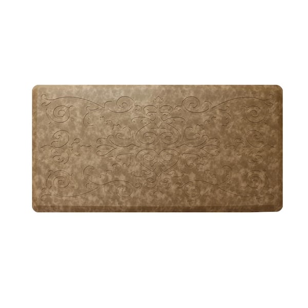J&V TEXTILES Cloud Comfort Taupe 17 in. x 28 in. Medallion Embossed Anti-Fatigue Mat