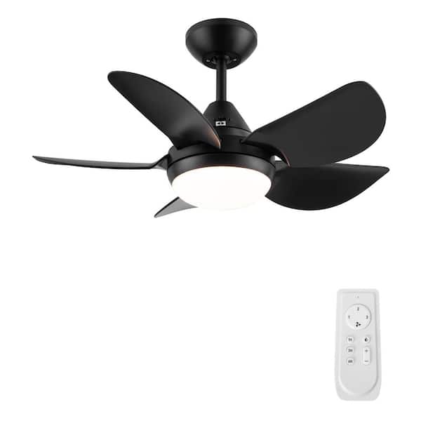YUHAO 30 in. Integrated LED Light Kit Matte Black Indoor Ceiling Fans With Reversible Motor and Remote Control, 5 ABS Blades