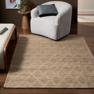 Sol Diamond Ivory 6 ft. x 9 ft. Hand Knotted 100% Jute Beige Area Rug