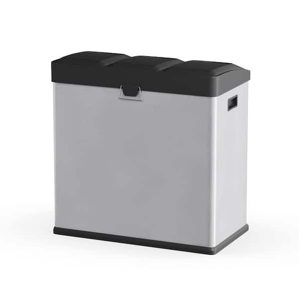 mopam Recycle Kitchen Trash Can 20L x 3 Compartment Garbage Can with Lid Total 16 Gallon/ 60L Sorting Waste Bin with Wheels Garbage Container Bin