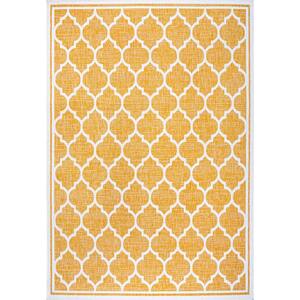 Trebol Moroccan Trellis Textured Weave Yellow/Cream 5 ft. x 8 ft. Indoor/Outdoor Area Rug