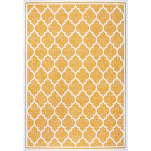 Trebol Moroccan Trellis Textured Weave Yellow/Cream 8 ft. x 10 ft. Indoor/Outdoor Area Rug