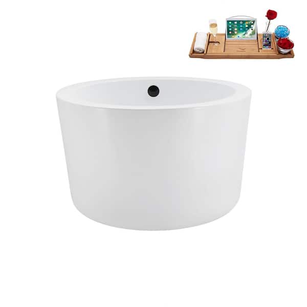 Streamline 41 in. Acrylic Flatbottom Non-Whirlpool Bathtub in Glossy White with Matte Black Drain and Tray