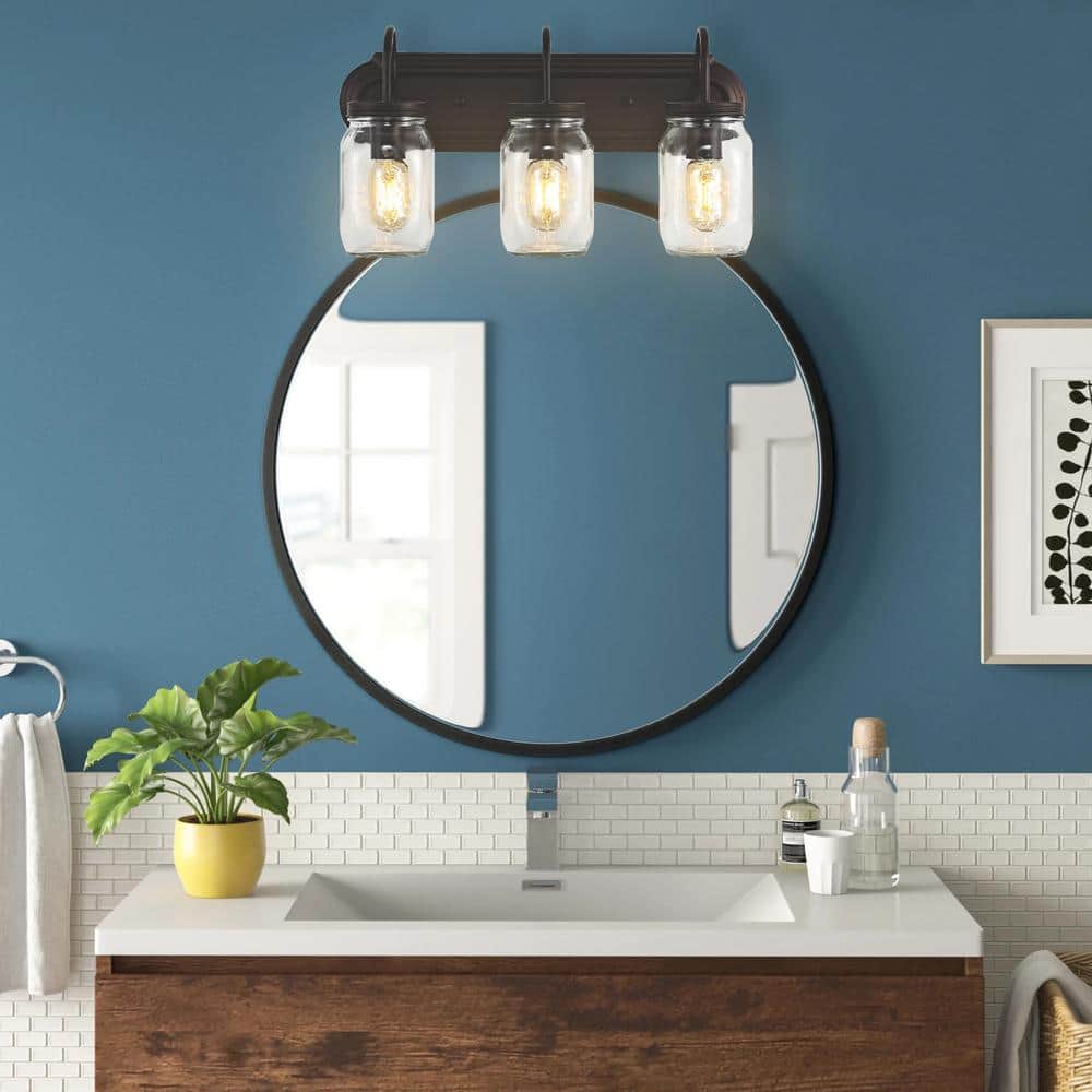 Gaines Industrial Rustic 19.3" Bronze LED Jelly Jar Vanity Light