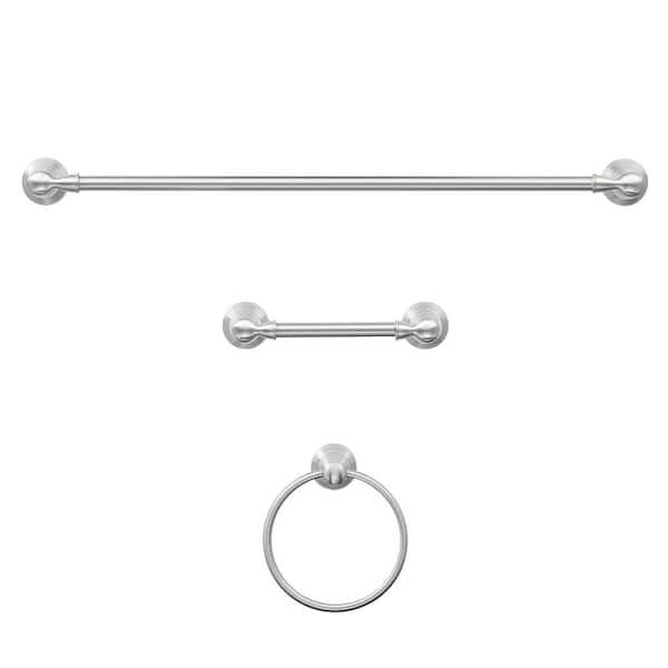 Hollyn 3-Piece Bathroom Accessory/Hardware Set with Toilet Paper Holder,  Towel Ring, and 24-Inch Towel Bar in Brushed Nickel