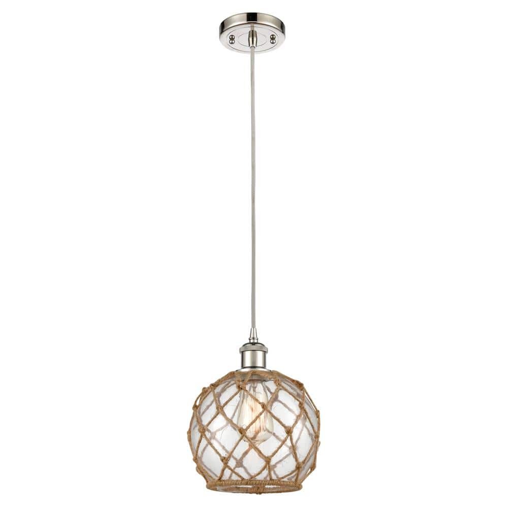 Farmhouse Rope 100-Watt 1-Light Polished Nickel Standard Mini Pendant Light with Clear Glass Shade, No Bulbs Included price history on PriceWatchPro