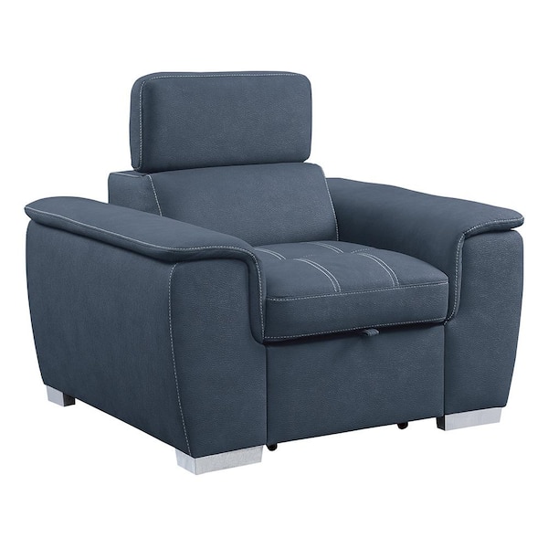 Lazzara Warrick Blue Microfiber Arm Chair with Pull-out Ottoman