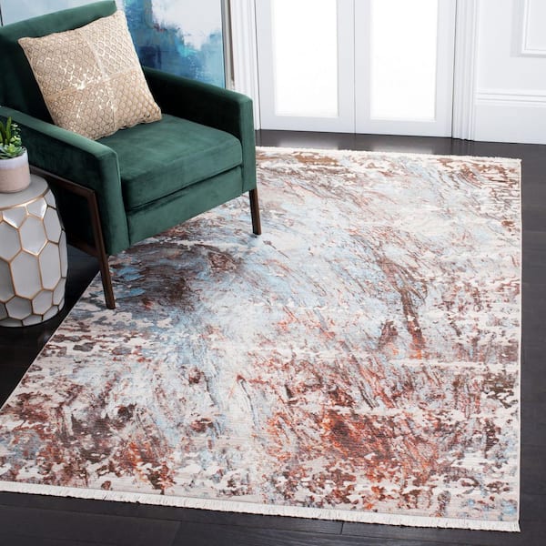 Vintage Persian 4 ft. x 6 ft. Blue/Brown Distressed Marble Area Rug